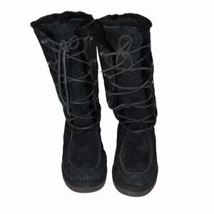 UGG Appalachian Suede Lace-Up Plush Sheepskin Knee High Snow Boots Black US 7
